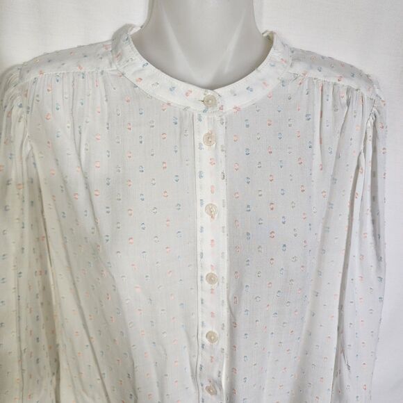 Sanctuary Women Top Small White Evelyn Clip Dot Blouse Rainbow Button 3/4 Sleeve - Picture 3 of 10